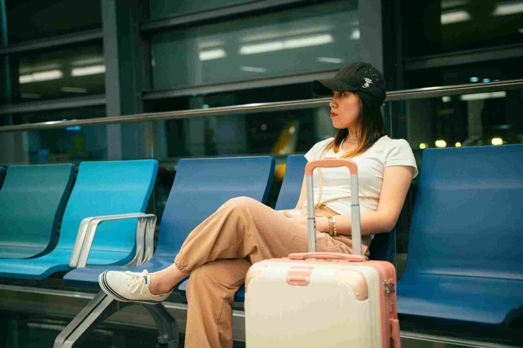 comfortable travel day outfit for women with oversized t shirt joggers and sneakers for airport