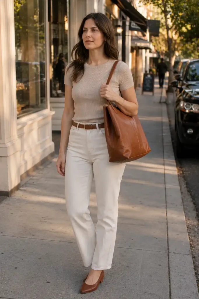 A structured tote in one neutral color