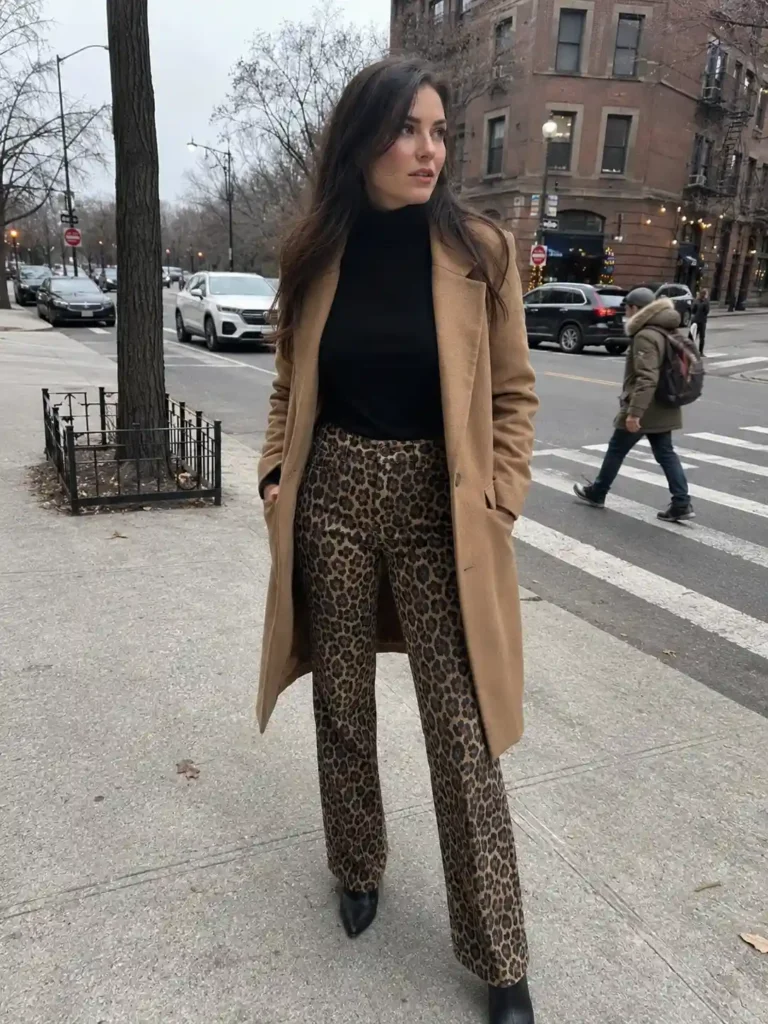 Animal print straight-leg pants