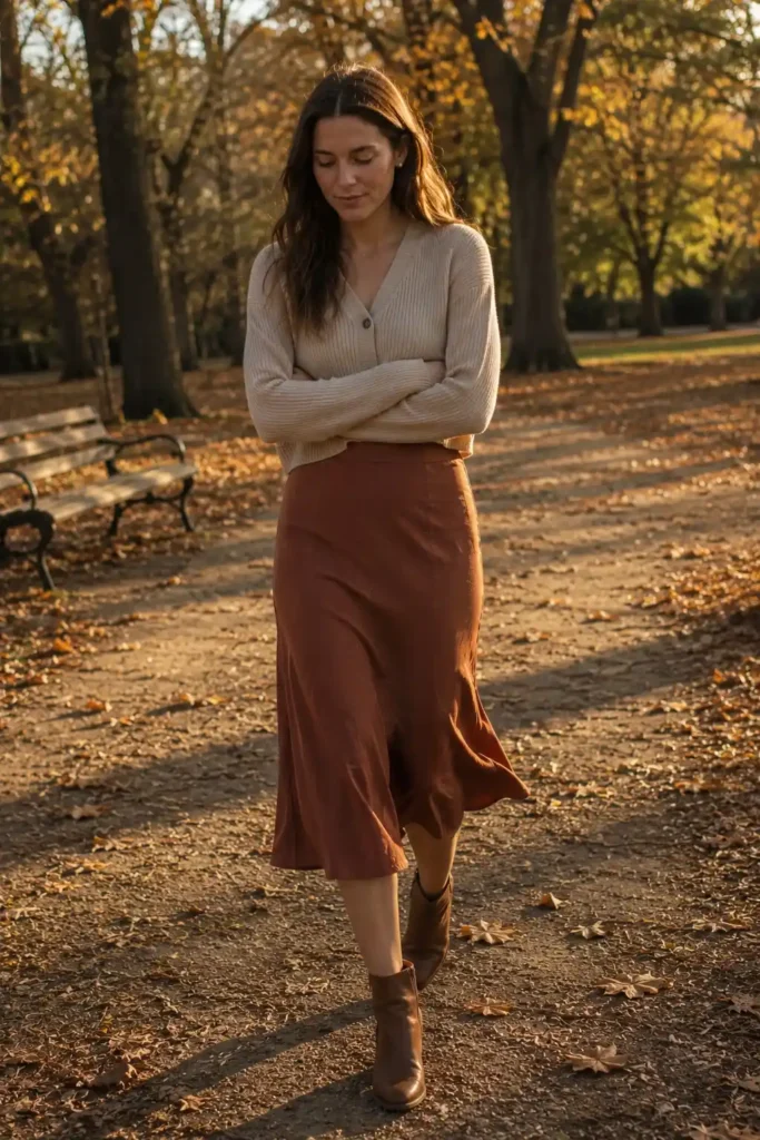 Ankle boots with midi skirts