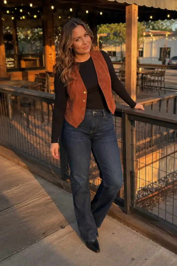 Dark wash straight jeans with