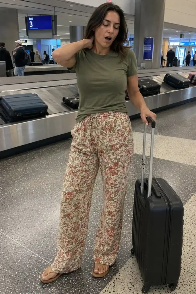 Floral pull-on pants for travel