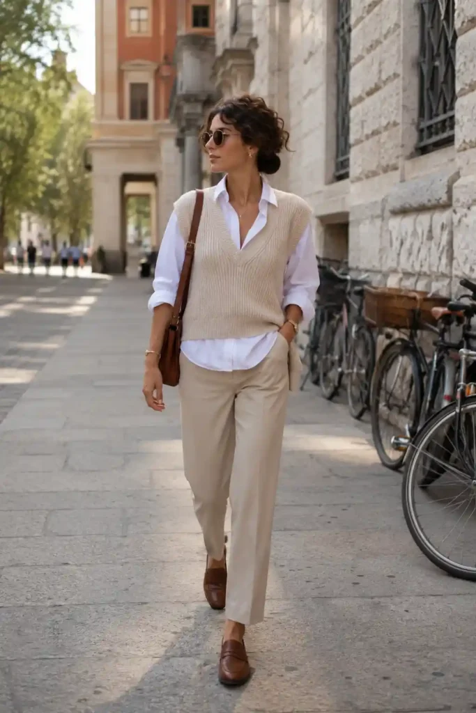 Knit vest over a button-down