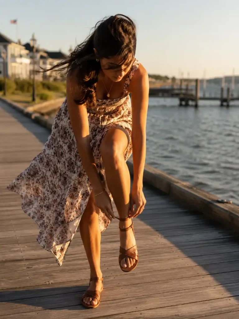 Midi dresses with a leather sandal