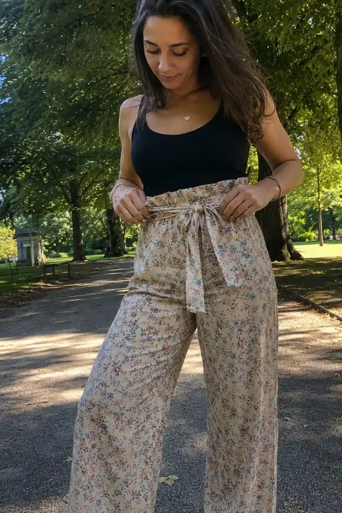 Paperbag waist floral pants