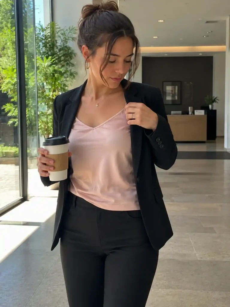 Pink silk cami + structured