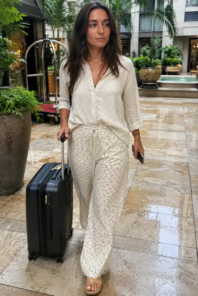 Printed wide-leg linen pants