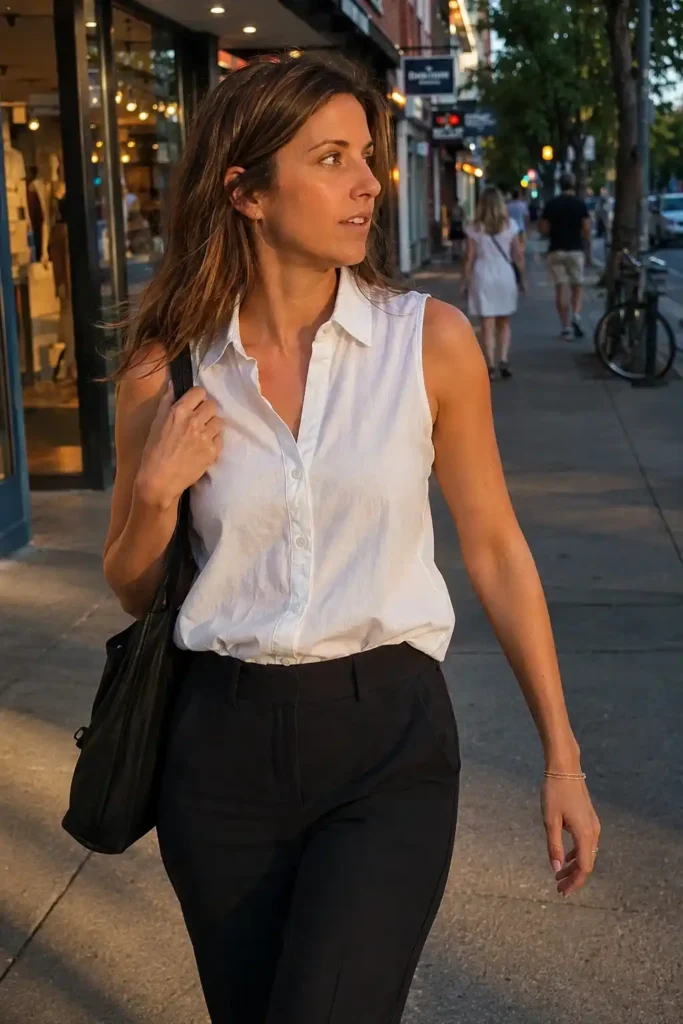 Sleeveless button-down