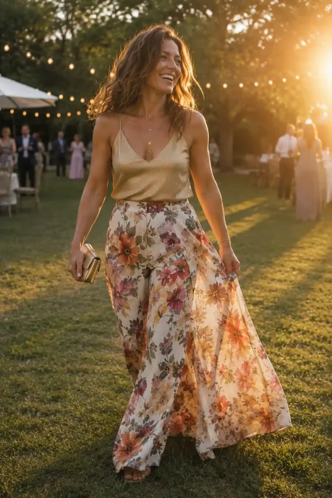 Statement floral maxi pants for evening