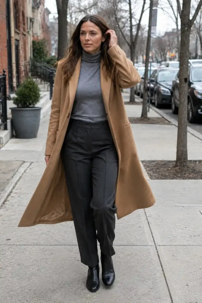  The all-neutral layered coat outfit