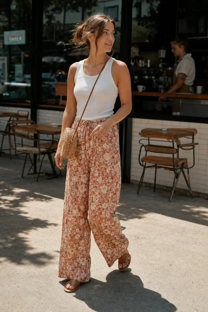 Wide-leg floral trousers