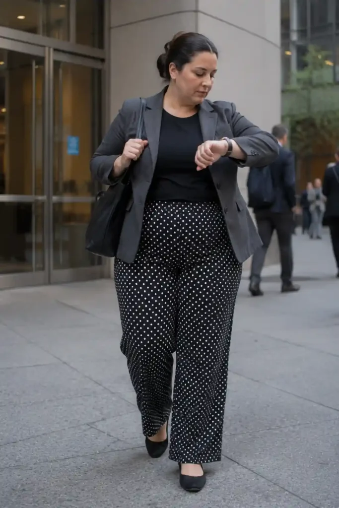 olka dot pants with a tailored blazer