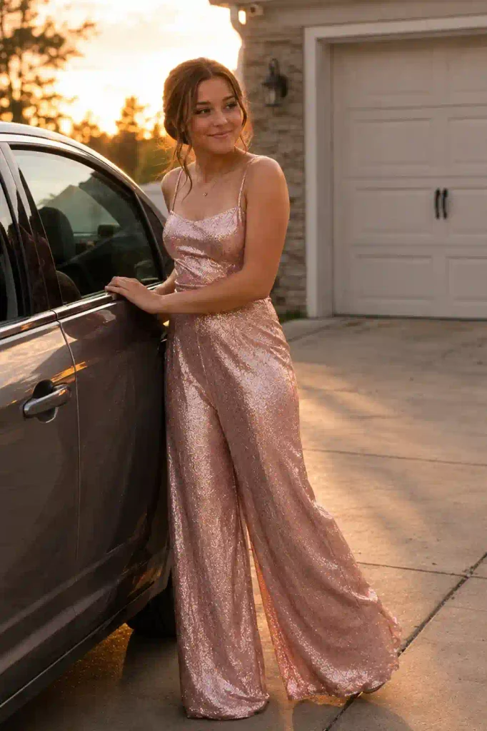 A rose gold jumpsuit