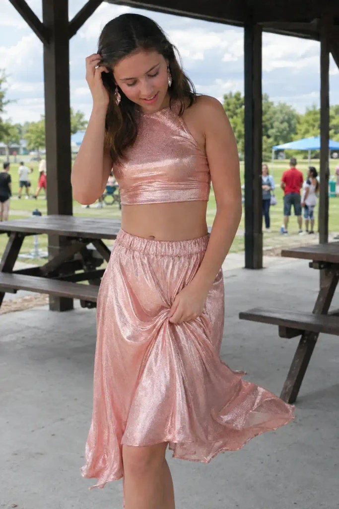 A rose gold two-piece