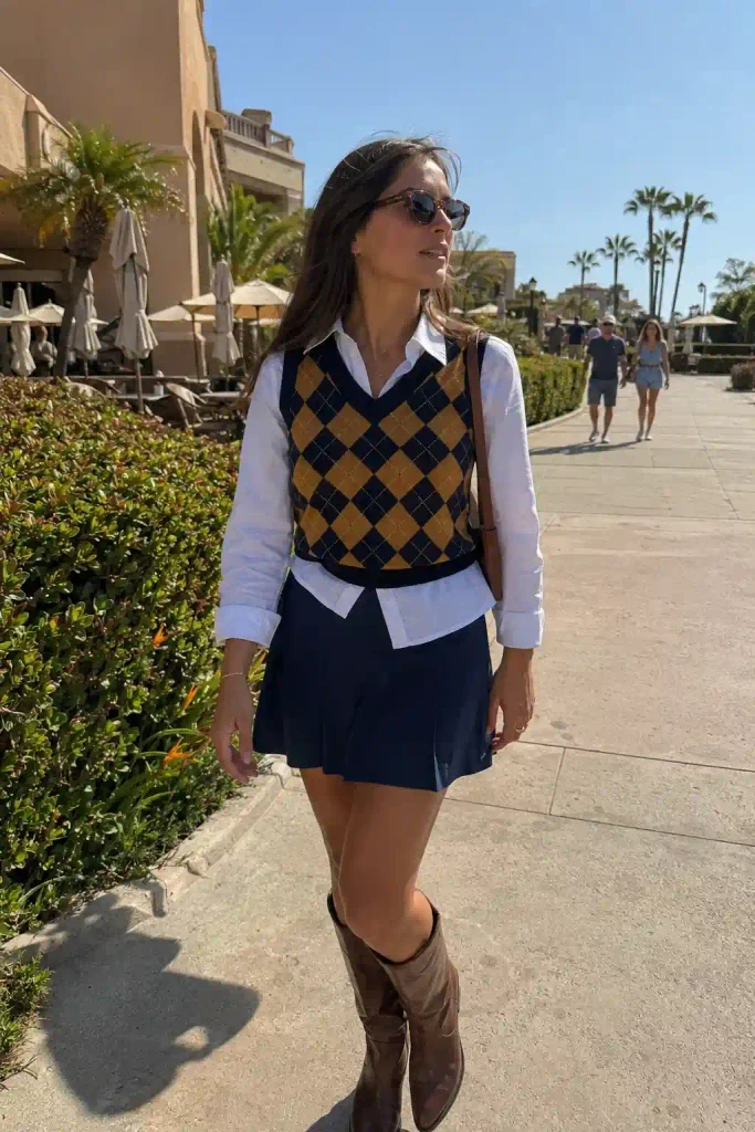 Argyle sweater vest over a collared
