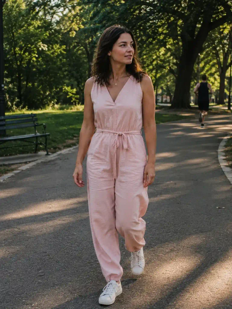 Blush pink linen jumpsuit
