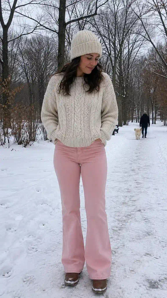 Cable-knit sweater and beanie