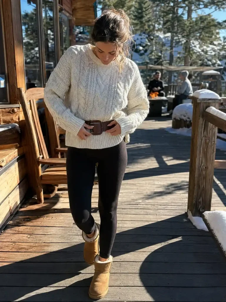 Chunky knit sweater and thermal