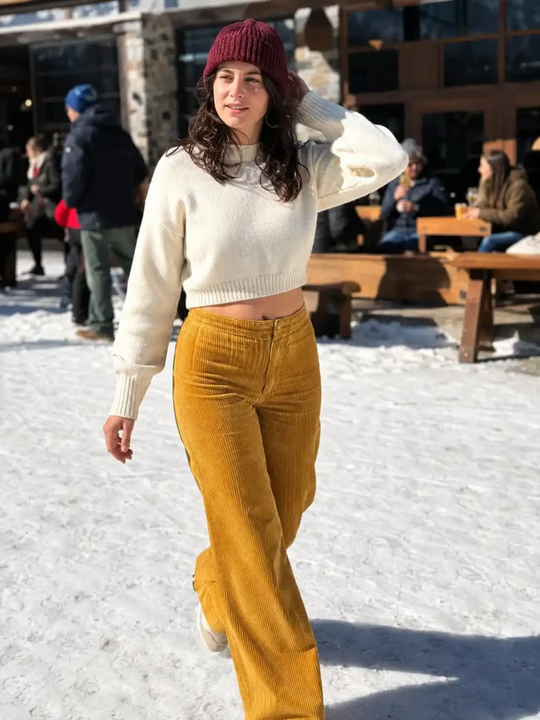 Corduroy pants and a cropped sweater
