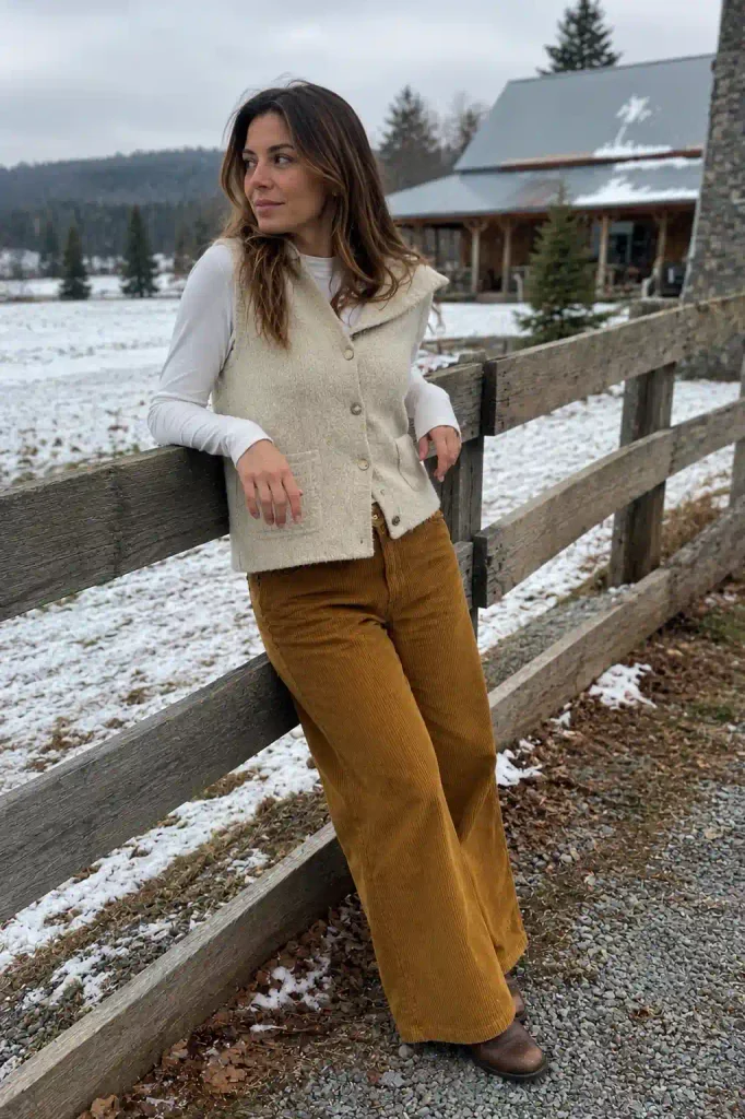Corduroy pants with a wool vest