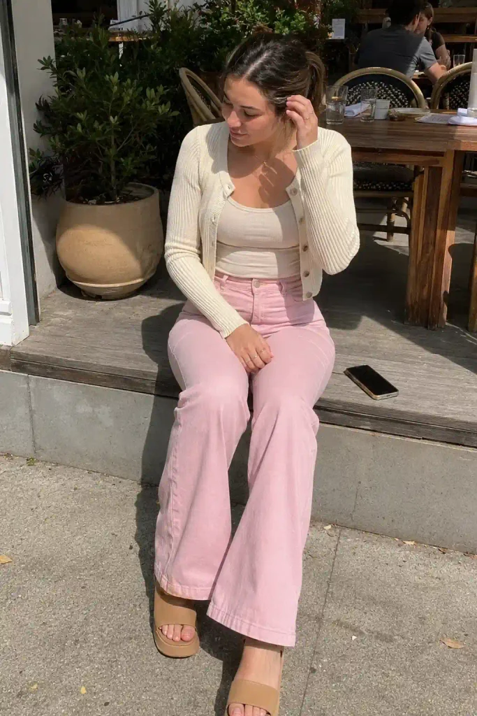 Cropped cardigan and platform sandals
