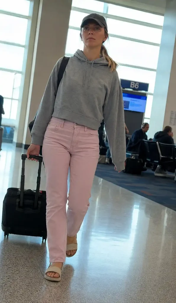 Cropped hoodie and baseball cap