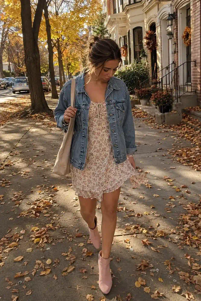 Denim jacket over a
