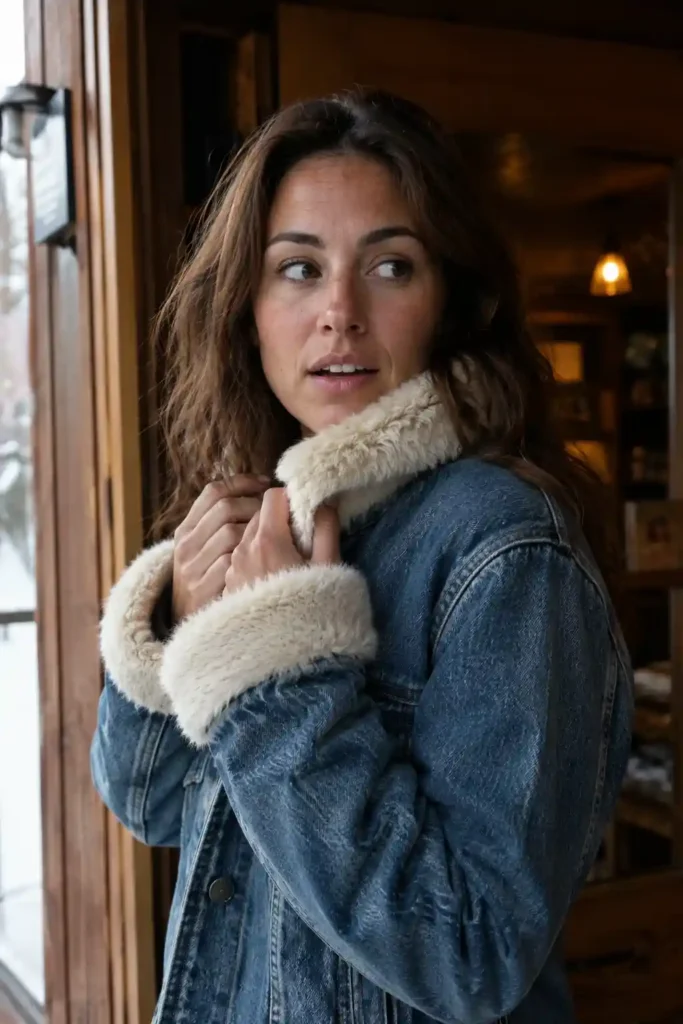 Denim jacket with faux fur trim