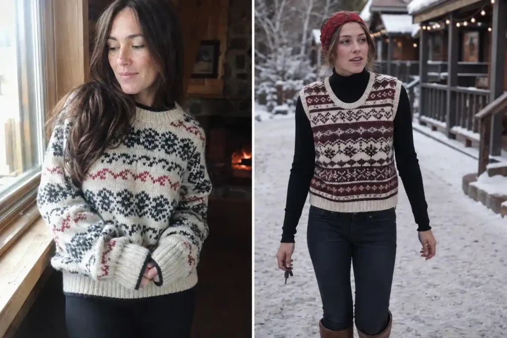 Fair Isle sweater vest layered