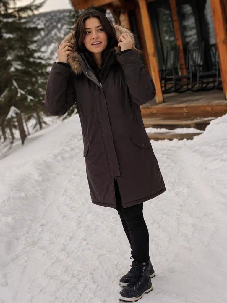  Faux fur trim parka look