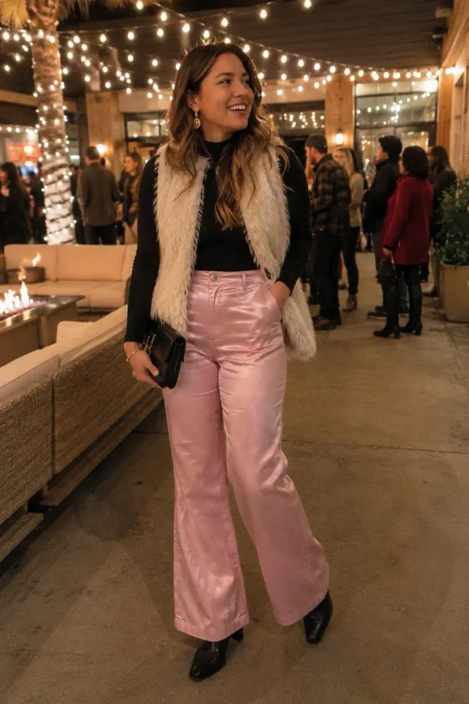 Faux fur vest for a party look