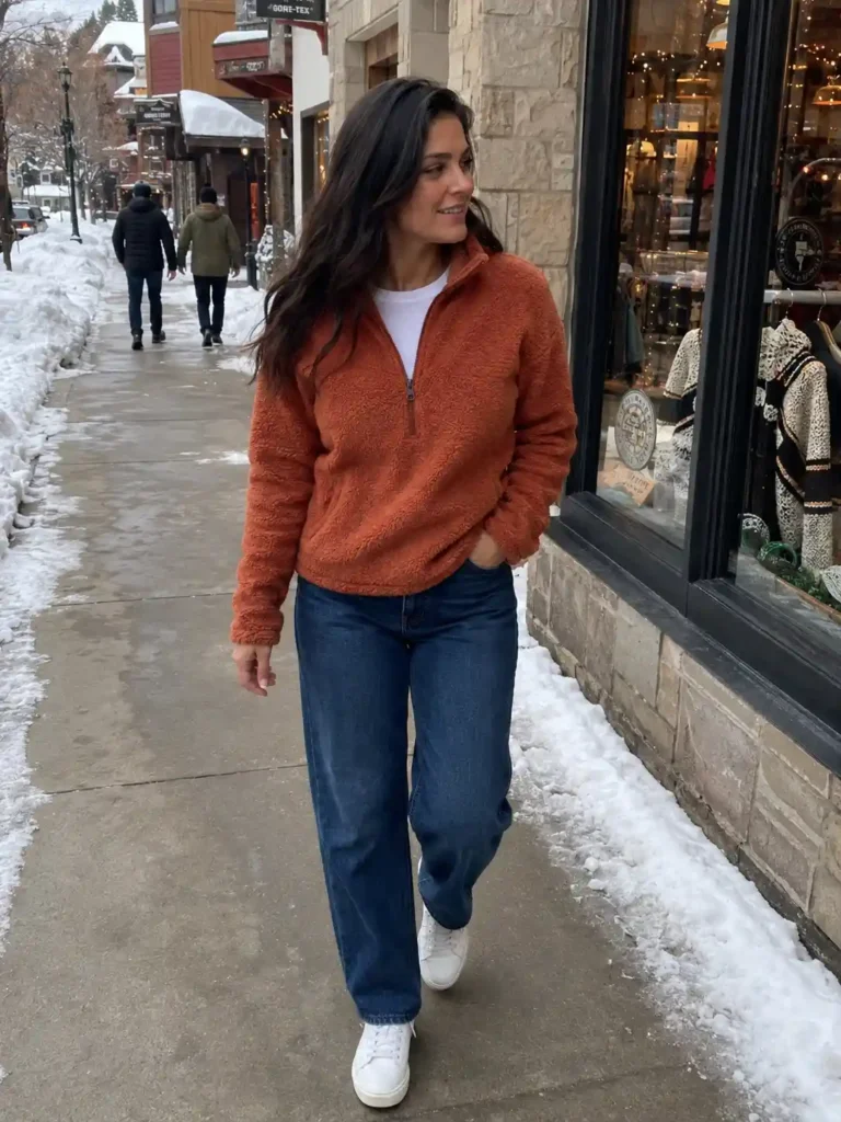 Fleece jacket and jeans