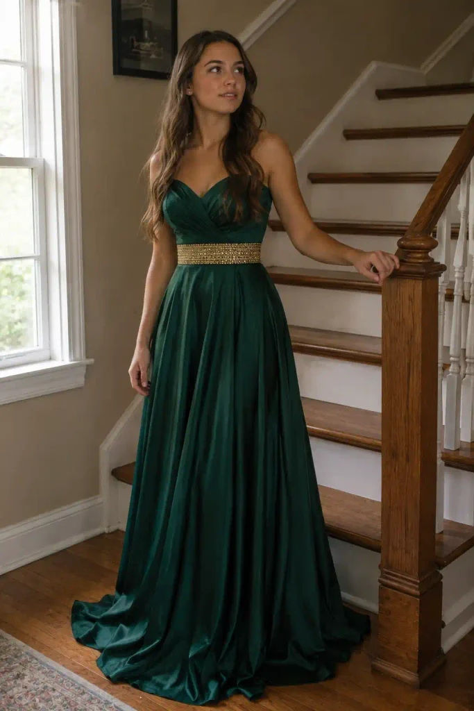 Floor-length emerald gown