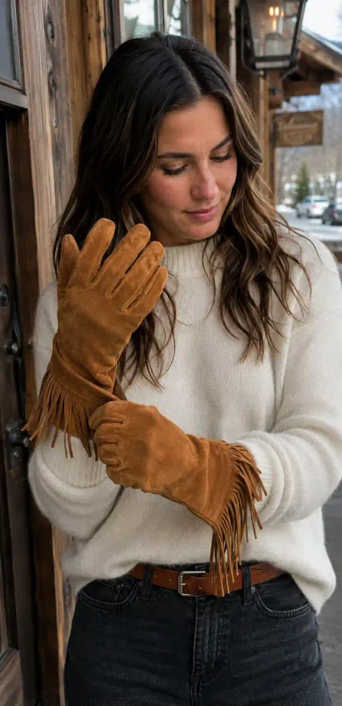  Fringe suede gloves
