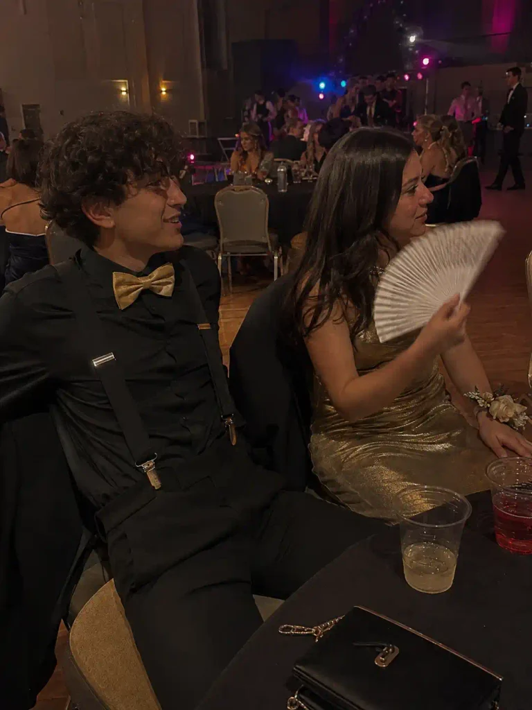 Gold bow tie with suspenders
