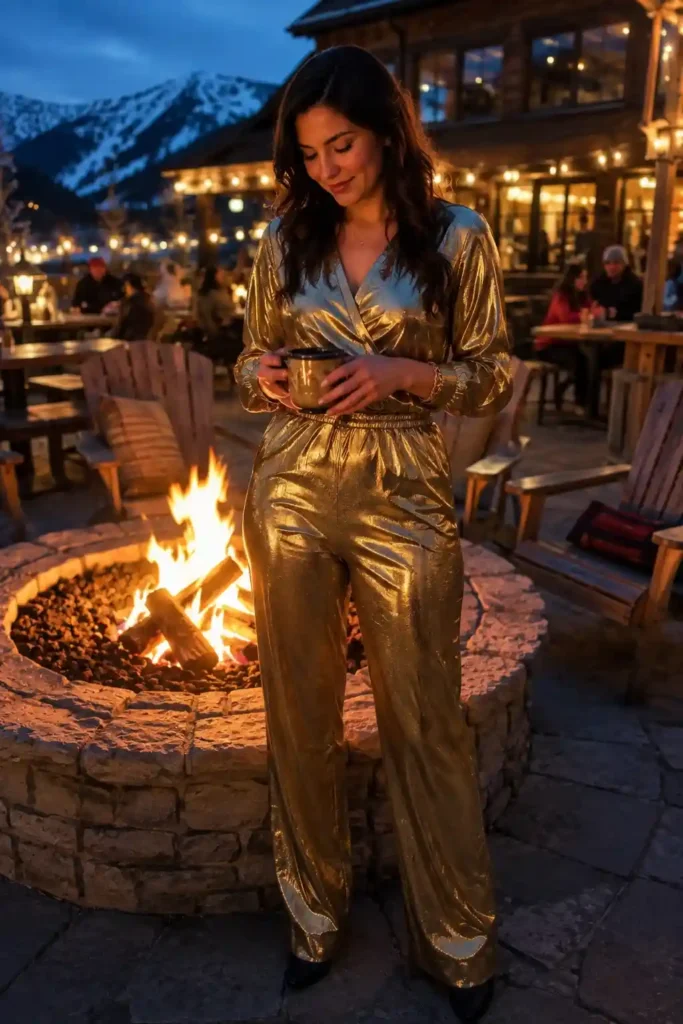 Gold lamé après-ski jumpsuit