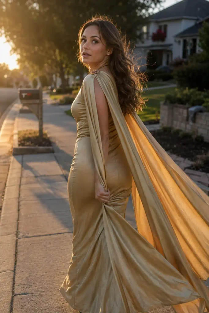 Gold off-shoulder gown