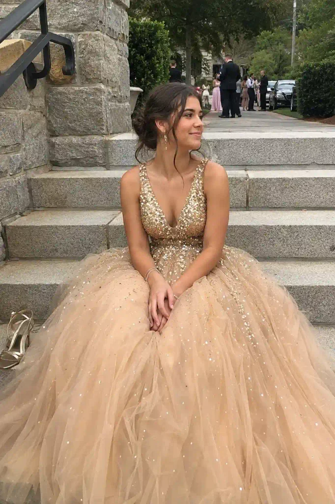 Gold sequin bodice with a tulle