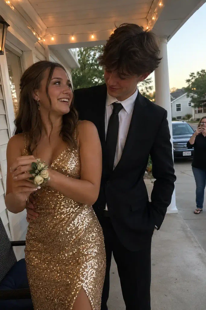 Gold sequin dress with a