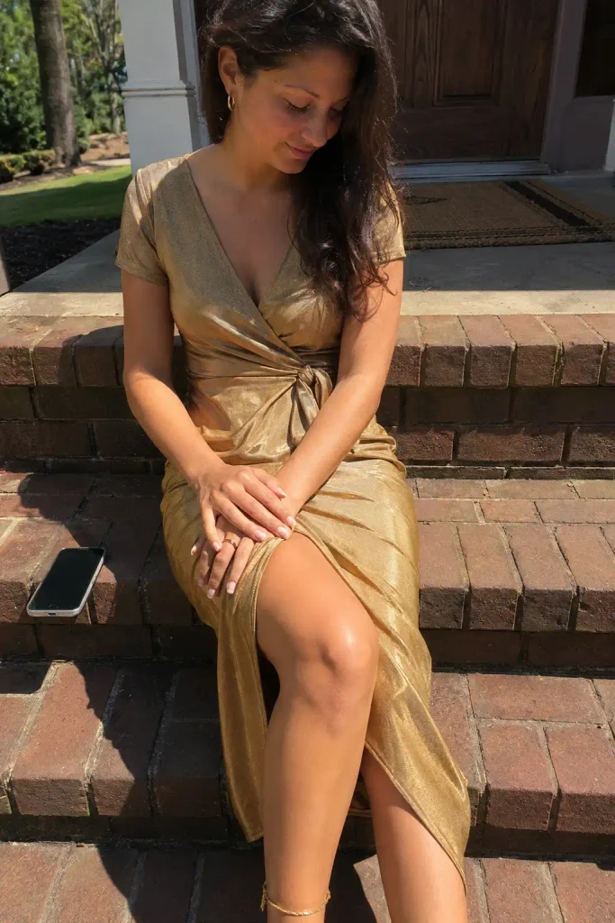 Gold wrap dress