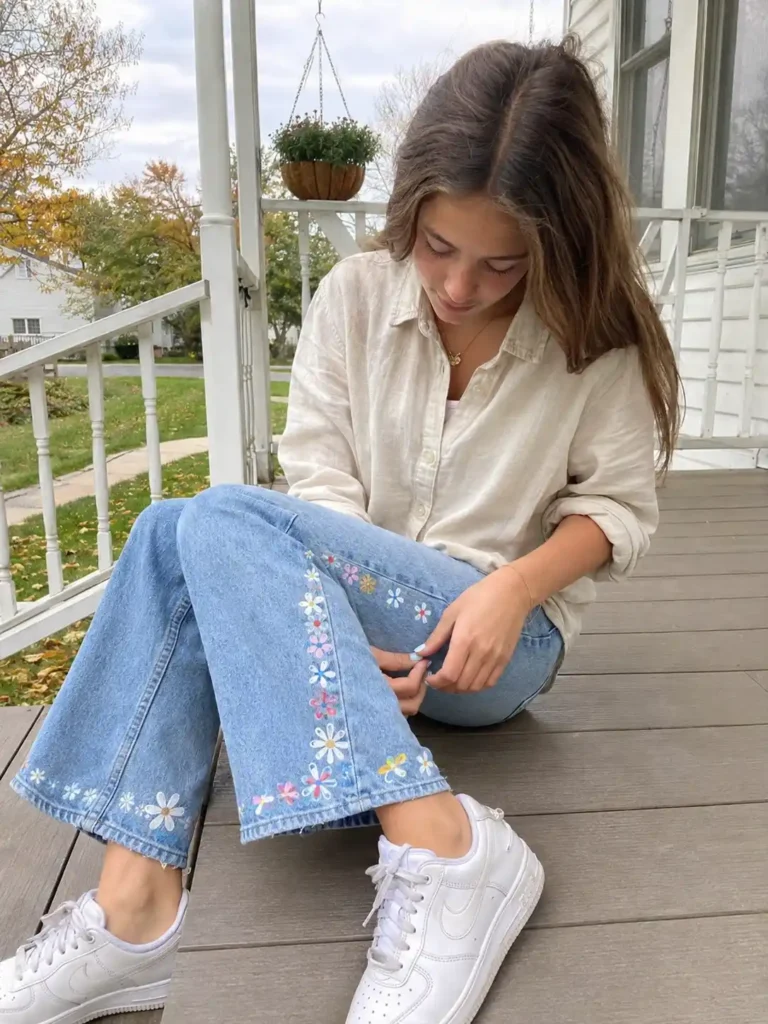Hand-painted florals along the hem