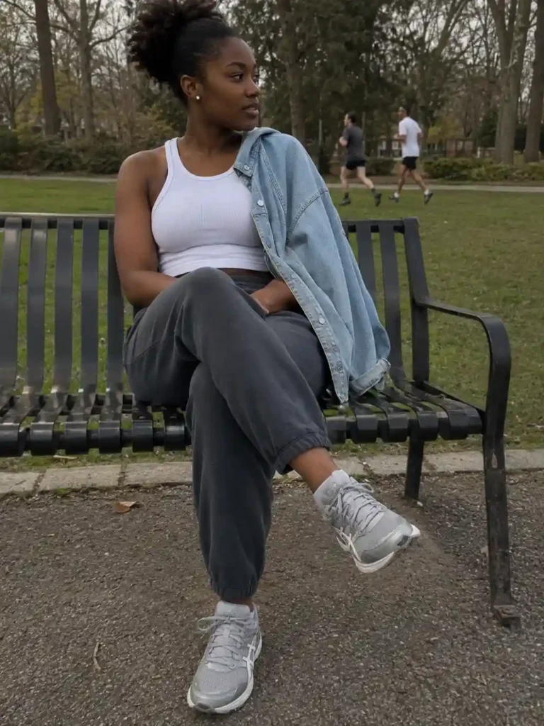 High-waisted joggers and a fitted tank