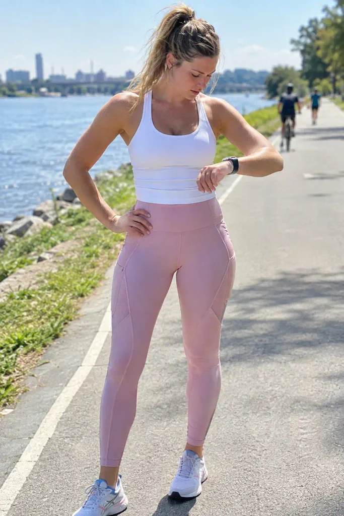High-waisted pink leggings