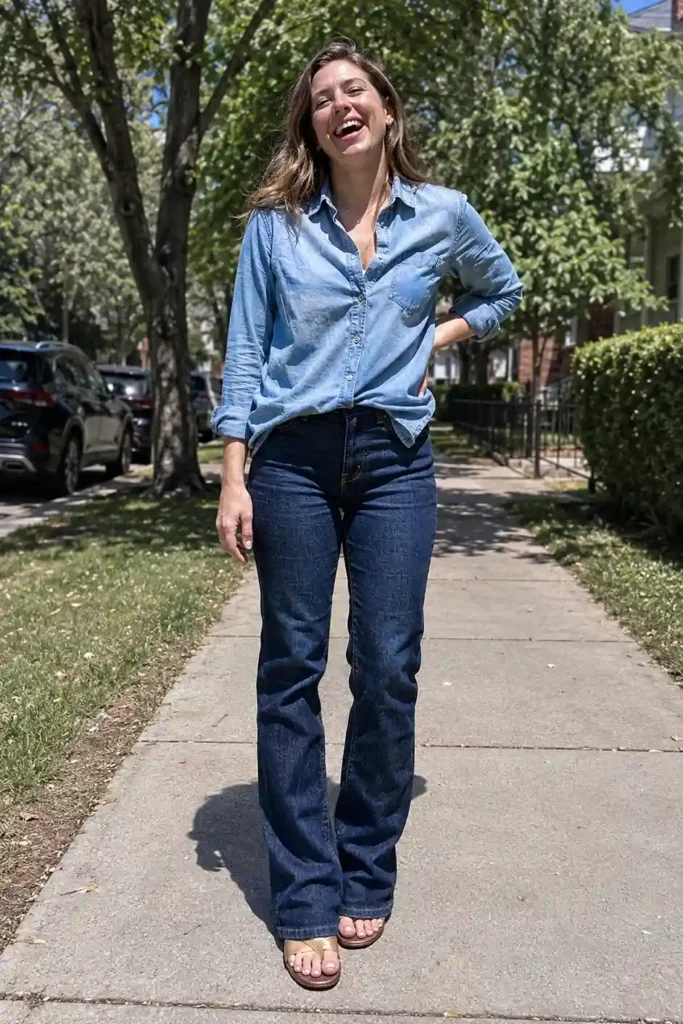 Jeans with a chambray or light denim shirt