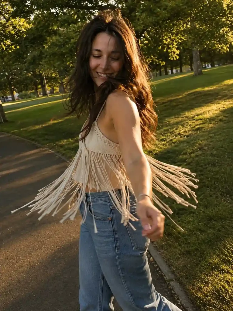 Jeans with a fringe or tassel