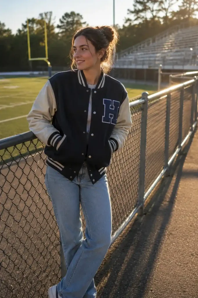 Jeans with a varsity jacket