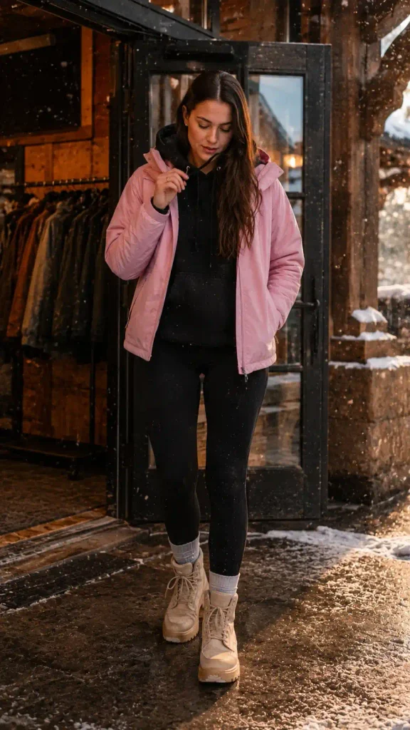Layered pink over a black hoo