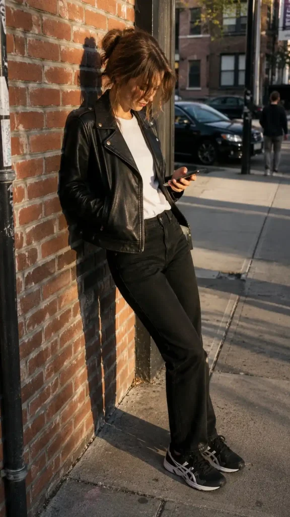 Leather jacket and white basics