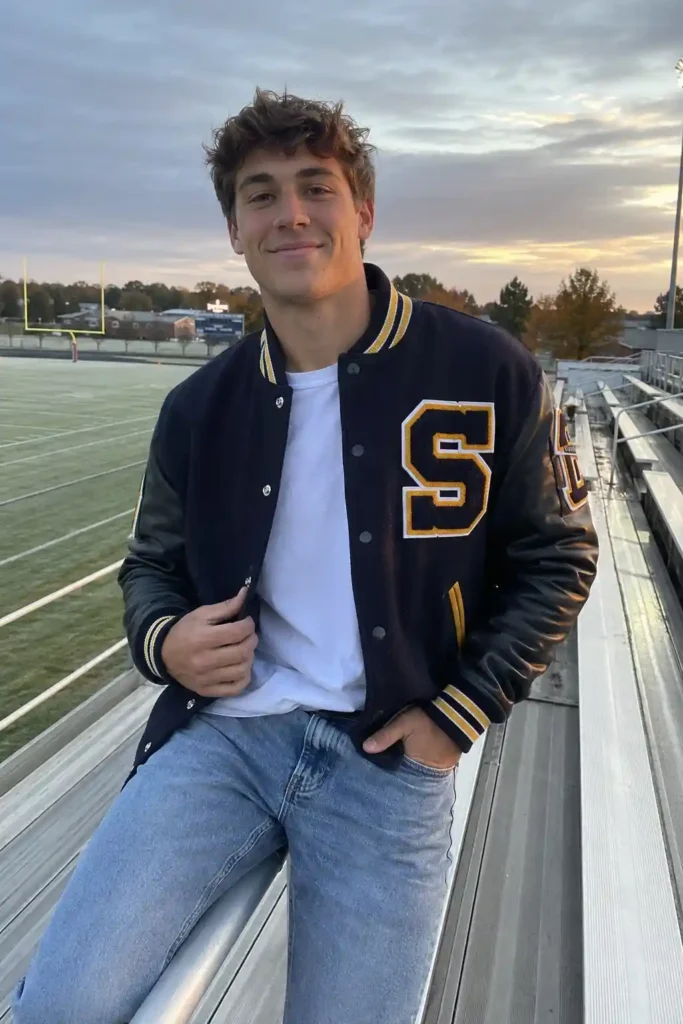 Letterman jacket over a basic tee