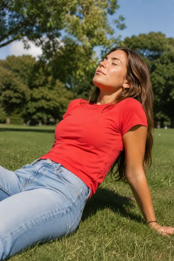 Light wash jeans with a bright